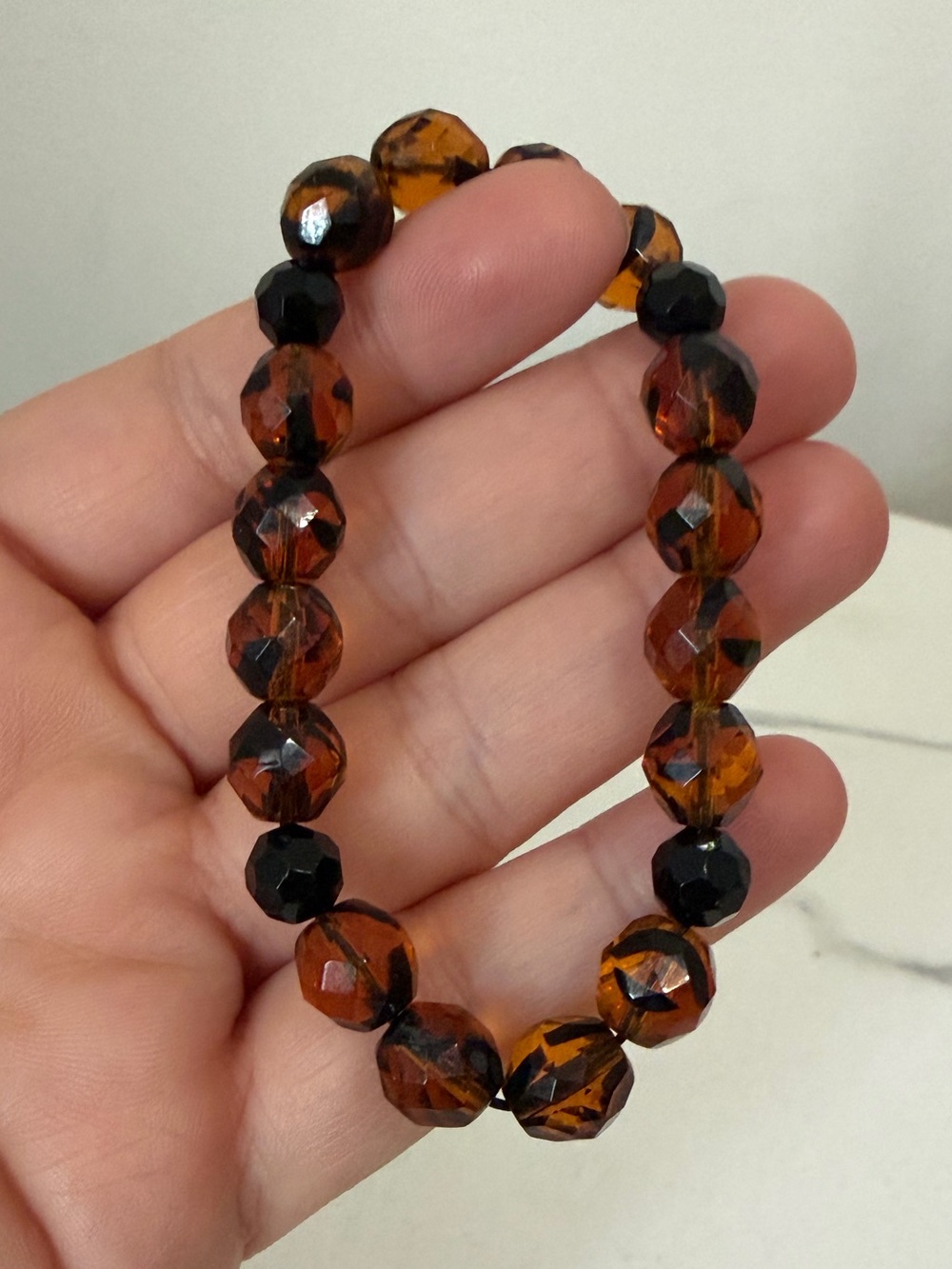 Orange and Black Glass Stretch Bracelet - Picture 3 of 5